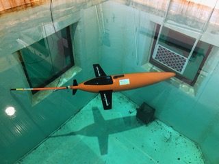 Seaglider hanging level and neutral mid-water in a test tank