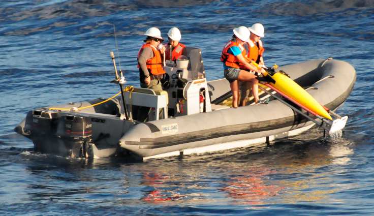 Small-boat crew recovering a Seaglider
