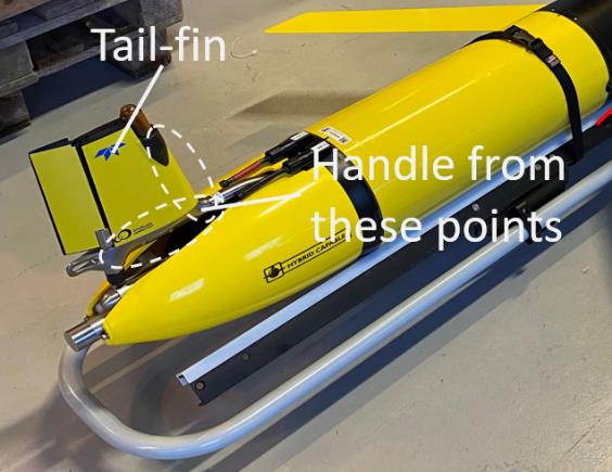 Handling the glider by the tail-fin and labeled handle points